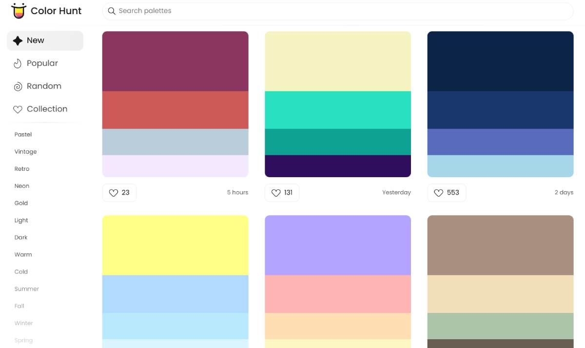 Color Hunt هو تطبيق ورقة غش بسيط للمطورين للحصول على قوالب لوحة الألوان