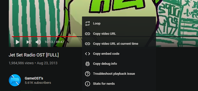 نسخ عنوان URL للفيديو الوقت الحالي