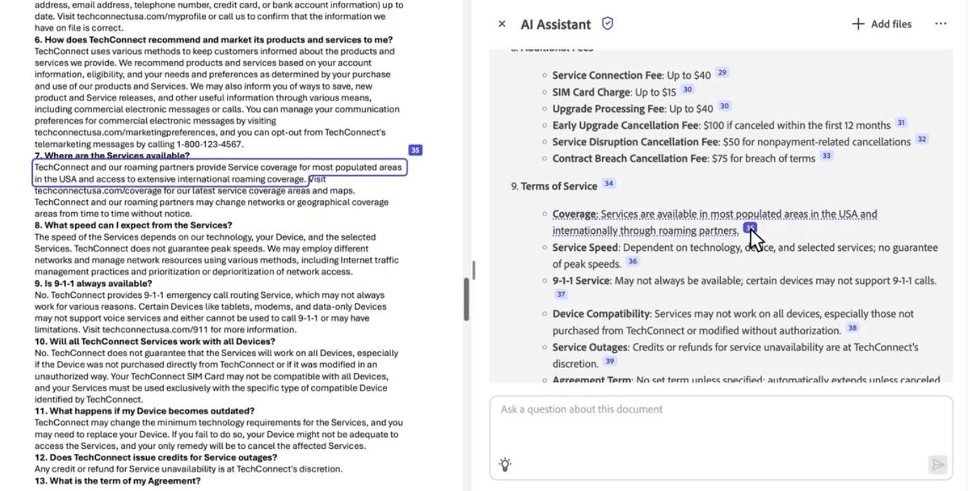 Adobe Acrobat AI نقلاً عن عقد
