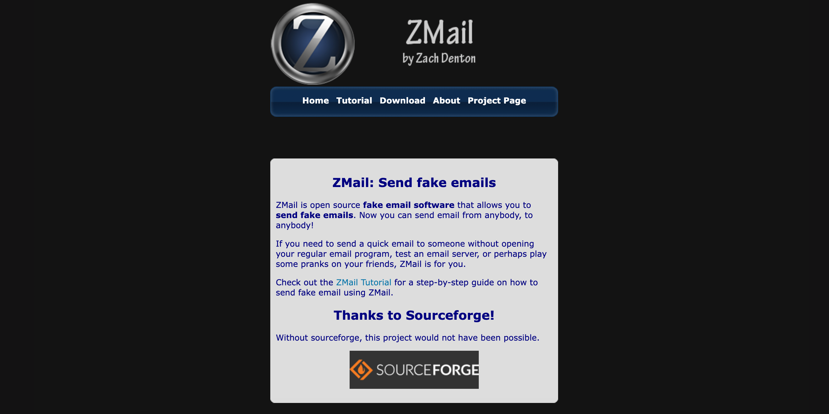 الصفحة الرئيسية لـ Zmail تصف خدماتها