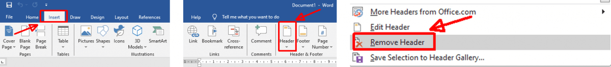 إزالة الرأس في Microsoft Word.