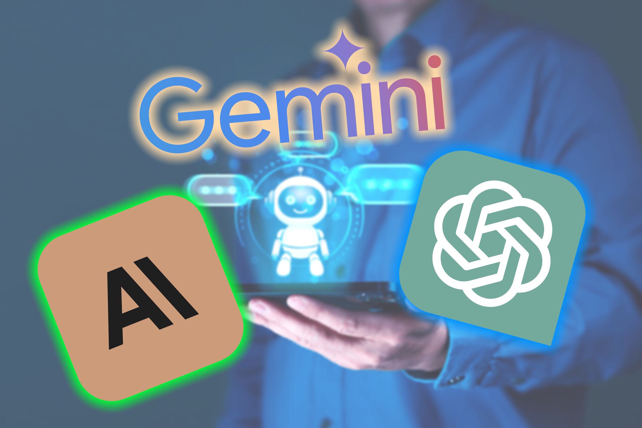 Gemini Chatgpt Claud Logos مع توضيح AI chatbot