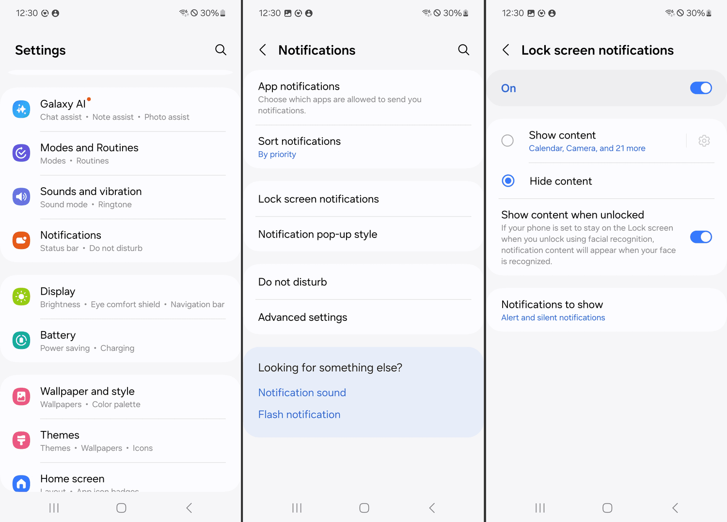 Paramètres, notifications et verrouillage des notifications d'écran Paramètres sur un téléphone Samsung