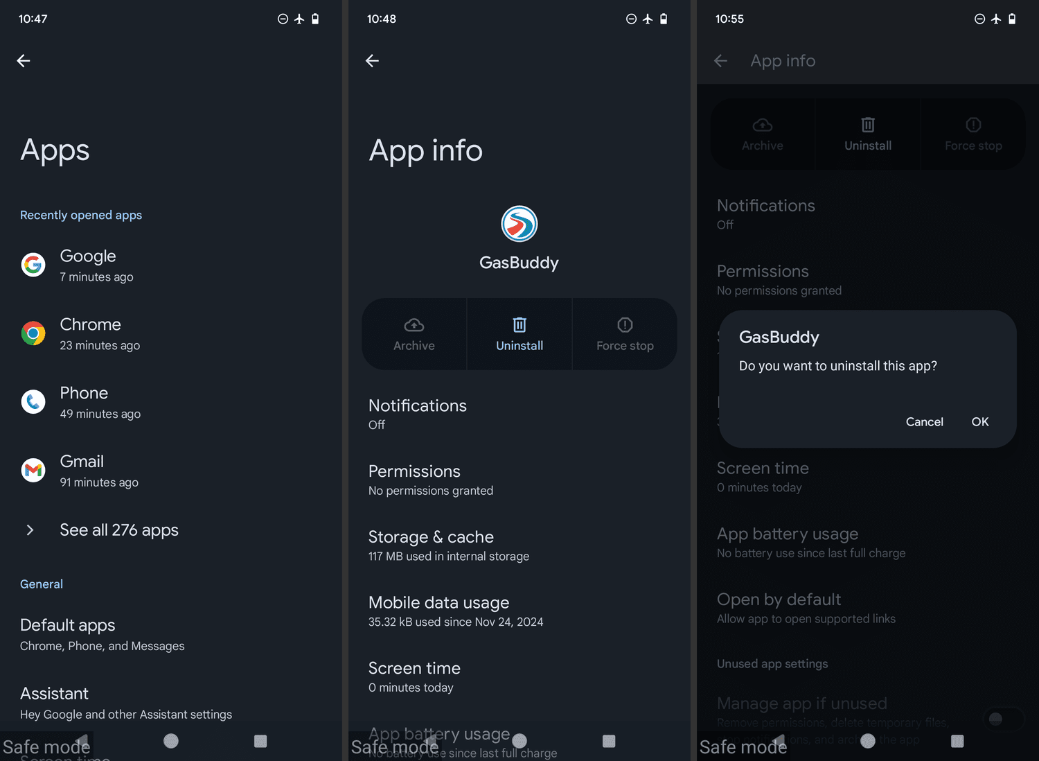 Suppression d'une application Android