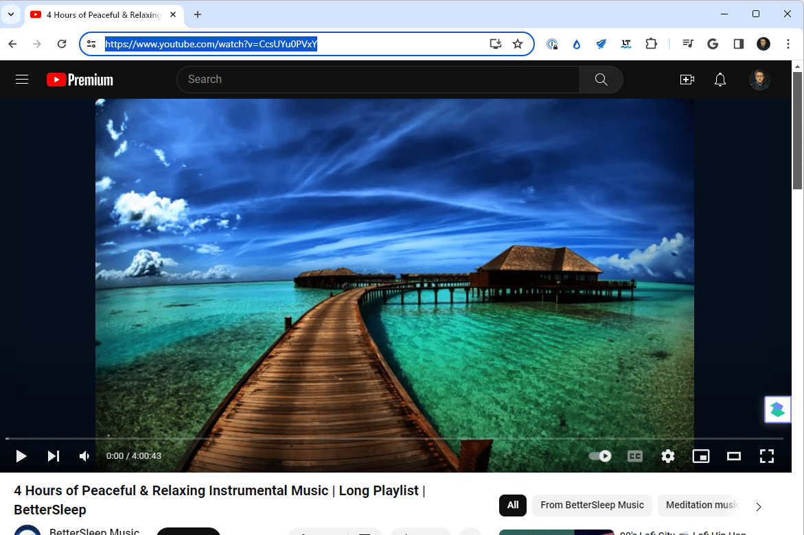 Une URL vidéo YouTube mise en évidence dans un navigateur de bureau