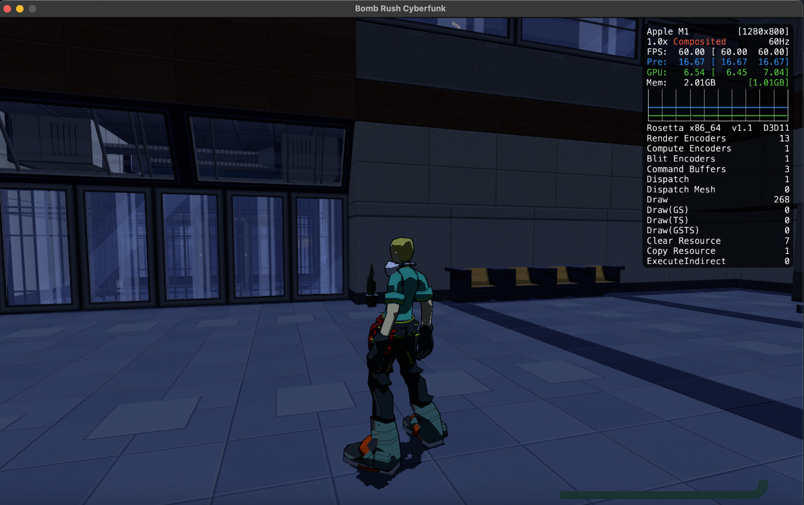 Bomb Rush Cyberfunk coulant sur le whisky.