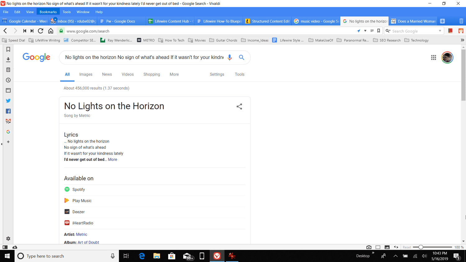 Recherche de paroles de Google