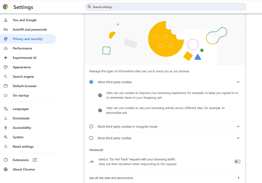 L'option Autoriser des cookies tiers sélectionnés dans Chrome