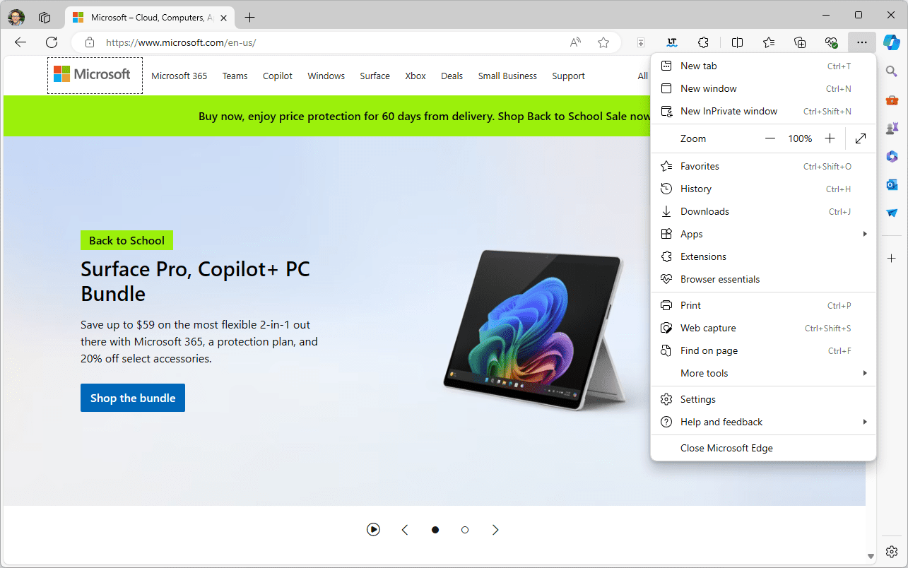 Toutes les options de menu dans le navigateur Edge pour Windows 11