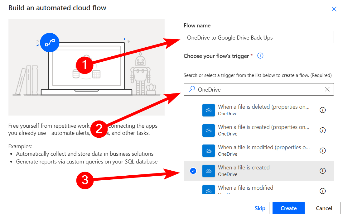 Construire un flux de nuages ​​automatisé en puissance Automatiser pour le Web.