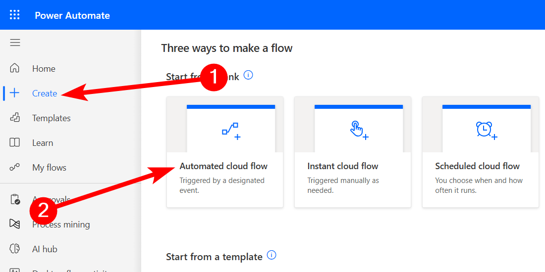 Création d'un flux de nuages ​​automatisé en puissance Automatiser pour le Web.