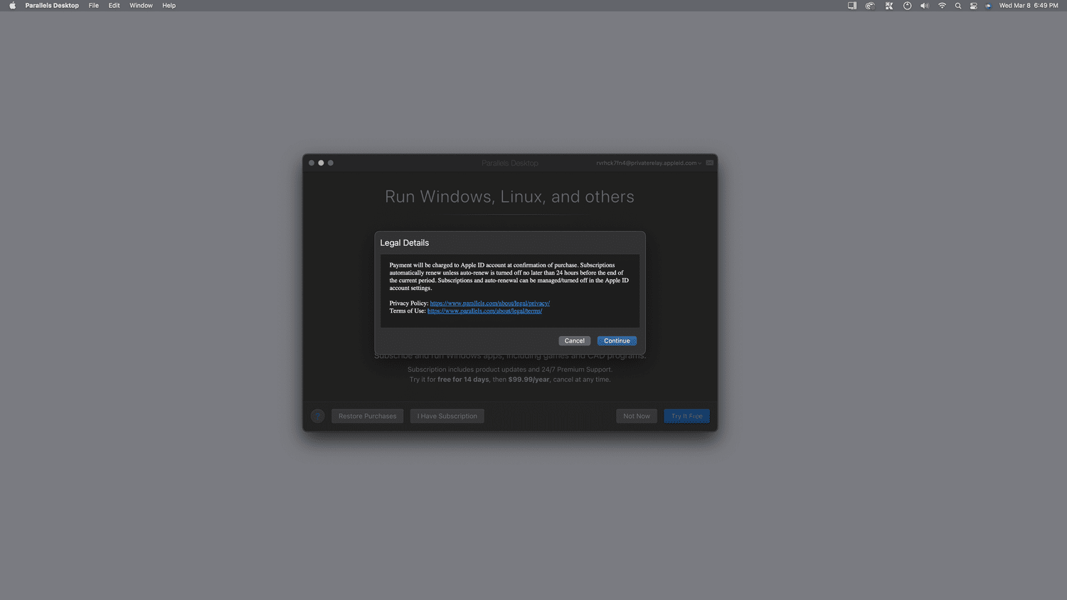 Continuez à mettre en évidence dans Parallels Desktop.