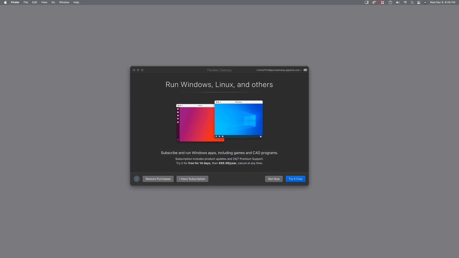 Essayez-le gratuitement surligné dans Parallels Desktop.