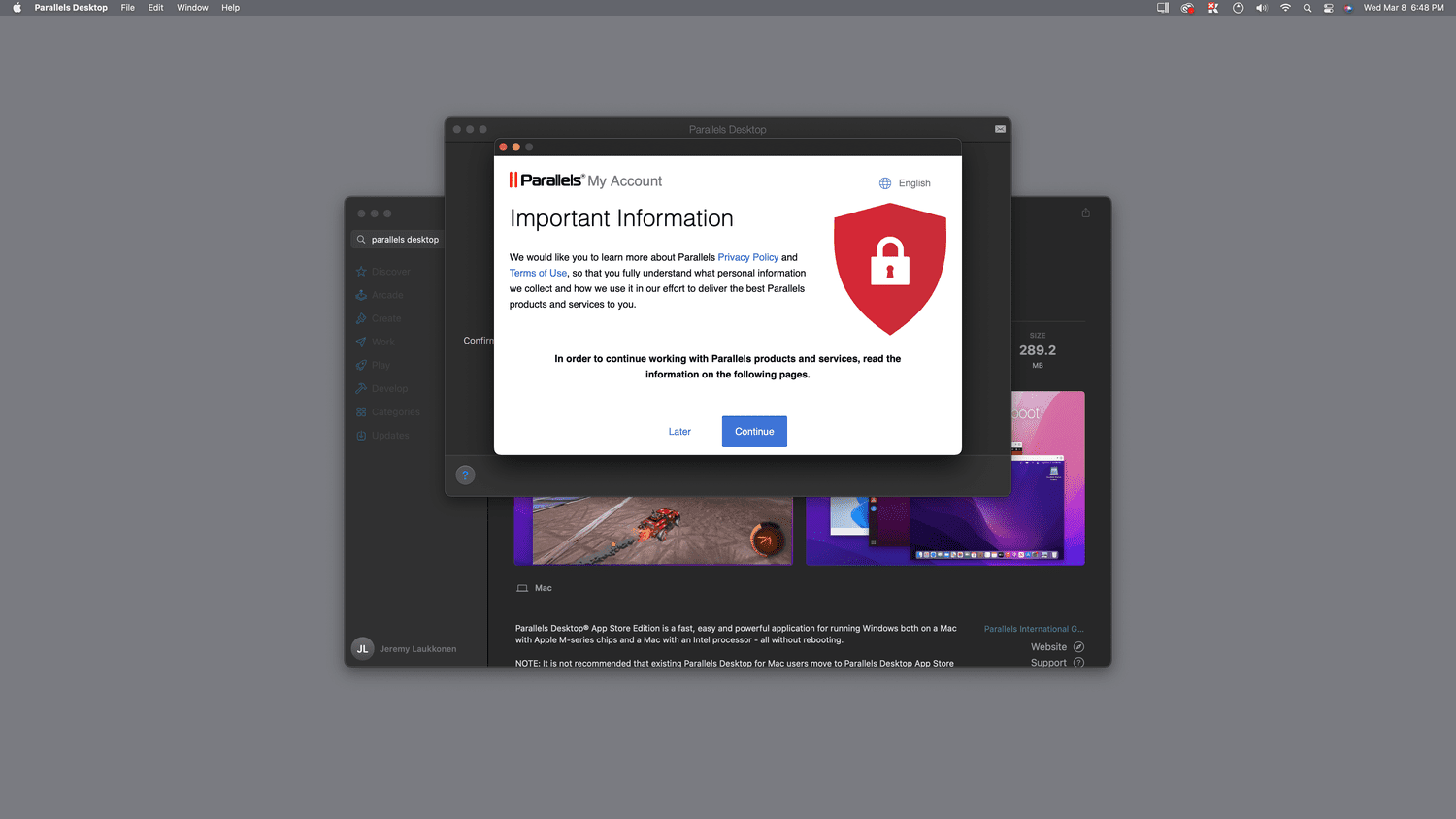 Continuez à mettre en évidence dans Parallels Desktop.