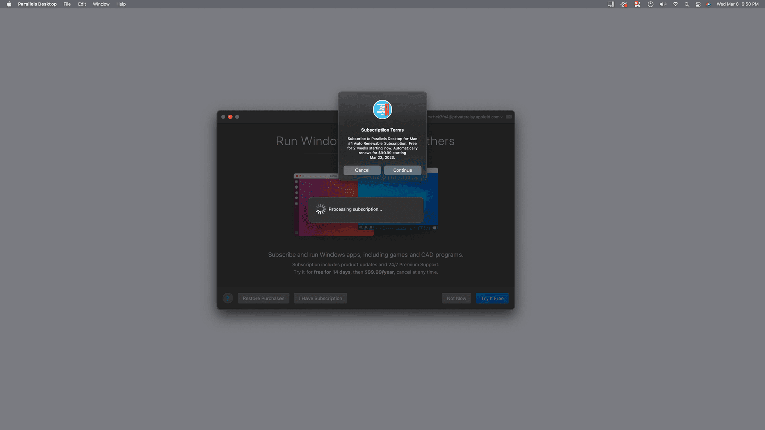 Continuez à mettre en évidence dans Parallels Desktop.