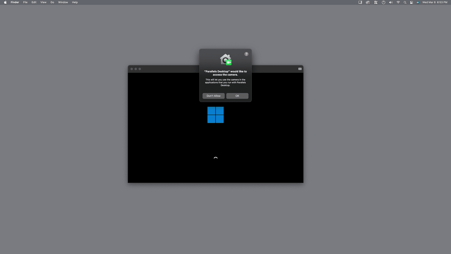 OK mis en évidence dans Parallels Desktop.