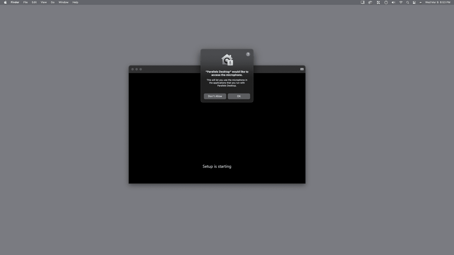 OK mis en évidence dans Parallels Desktop.