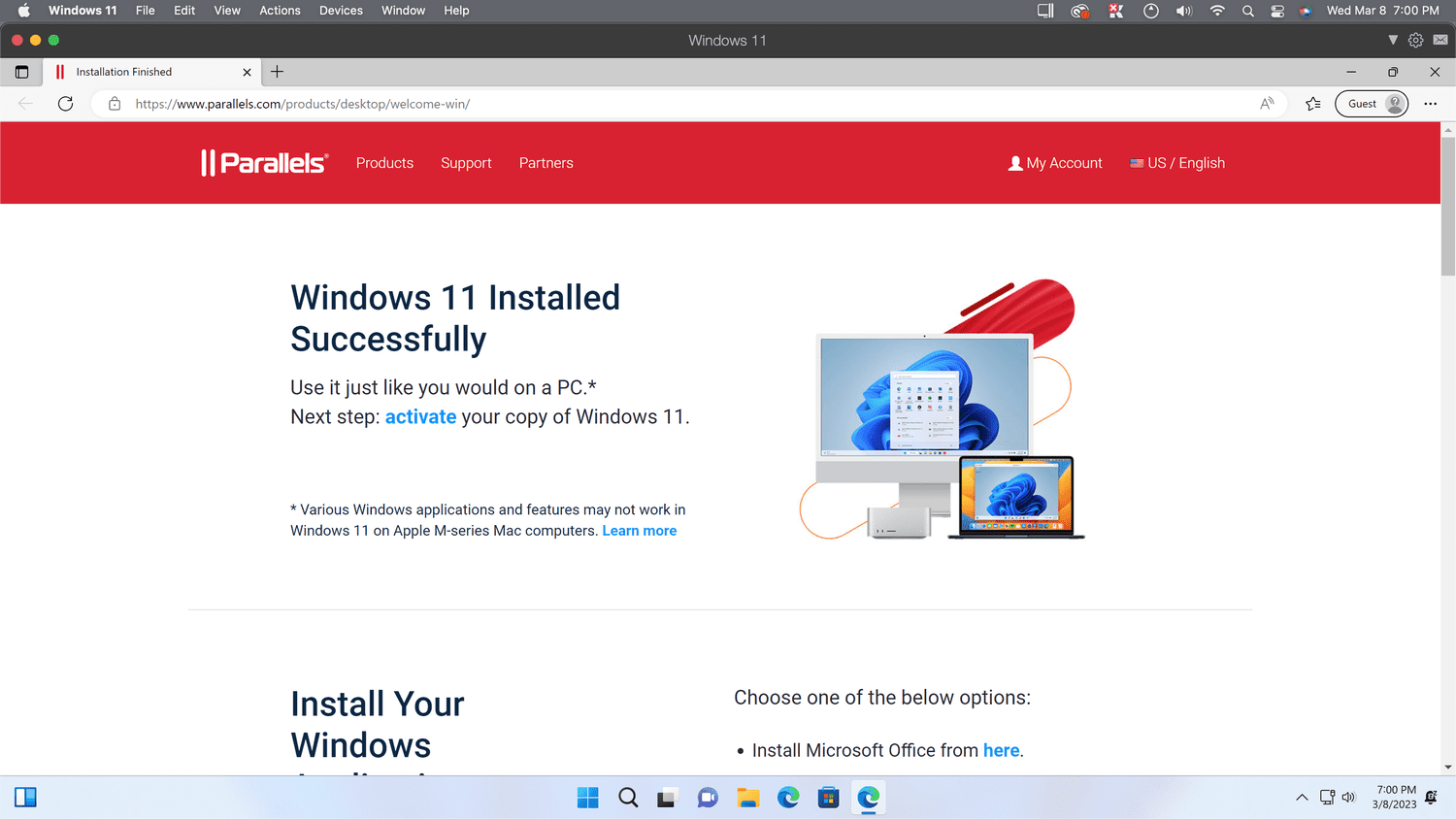 Windows fonctionnant dans le bureau parallèle sur un Mac.