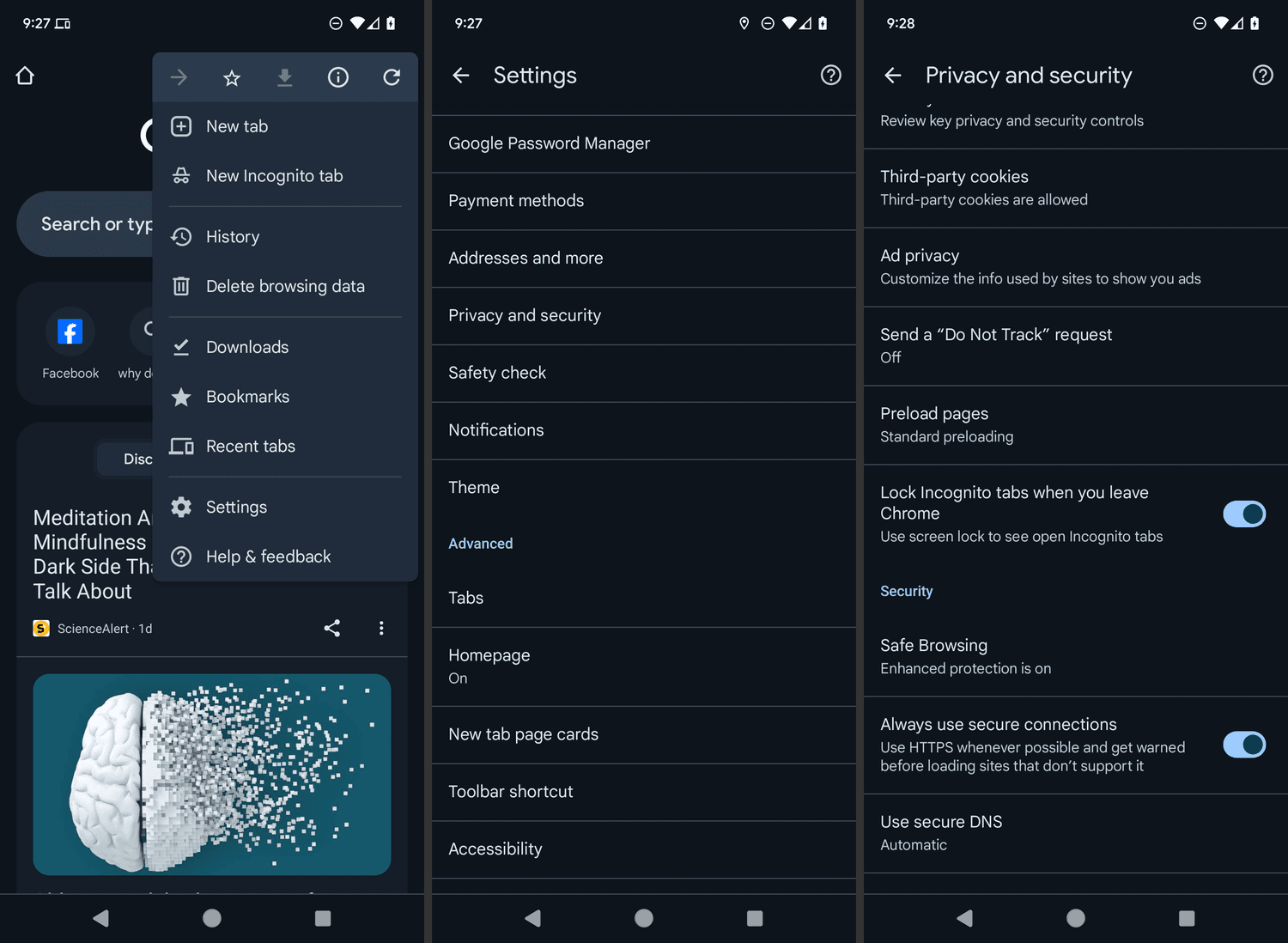 Verrouiller les onglets incognito basculées dans Chrome pour Android