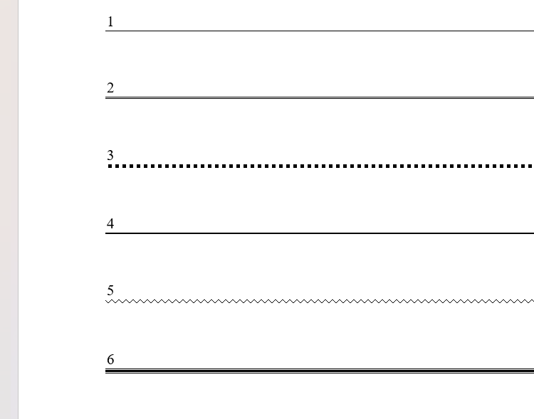 Six types de lignes de bordure horizontales en mot.