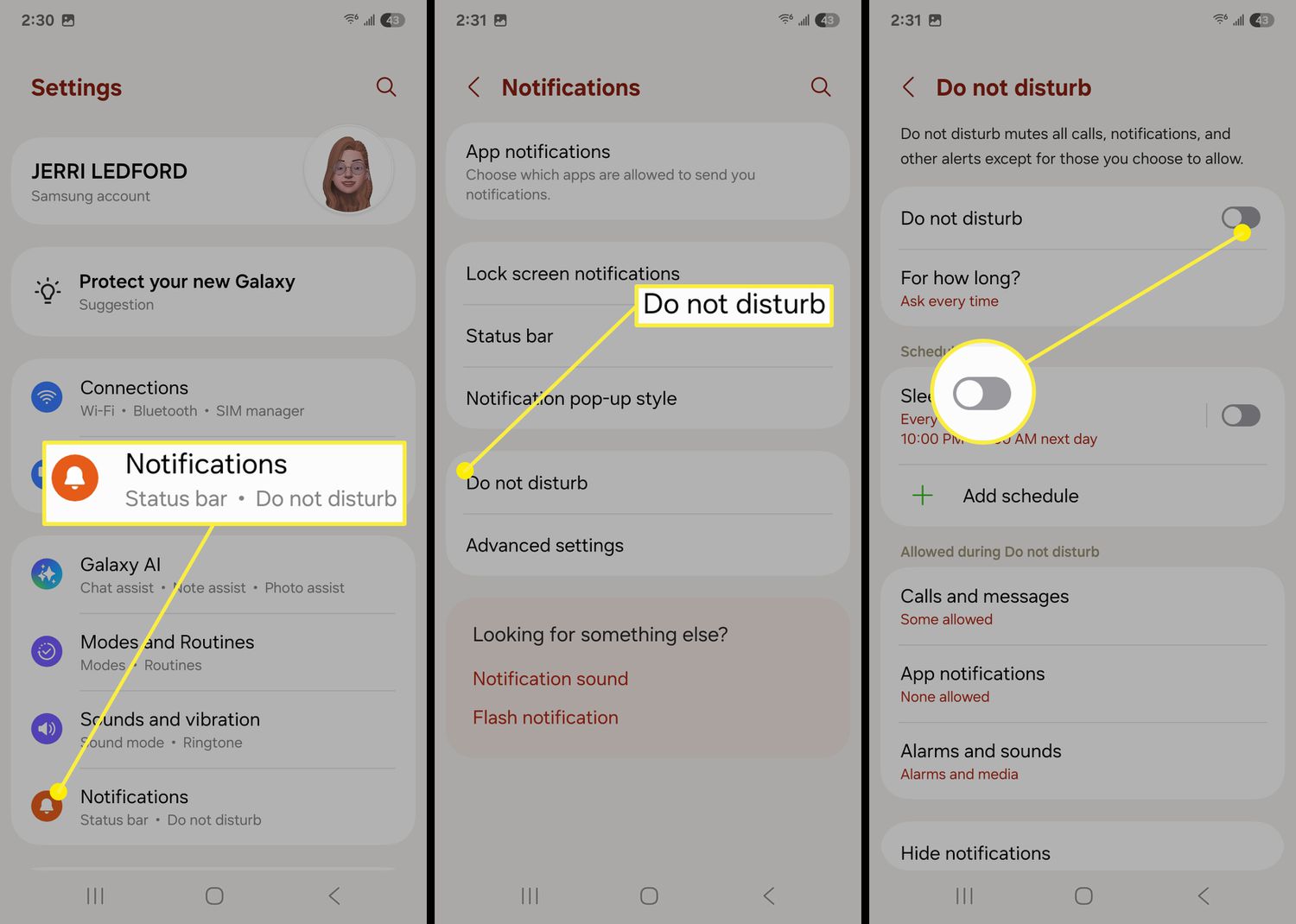 Galaxy ne perturbe pas les options dans l'application Paramètres de Samsung.