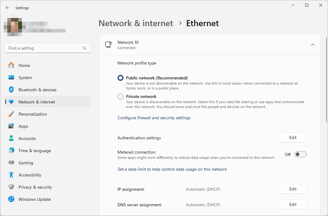 Les paramètres Ethernet de Windows 11