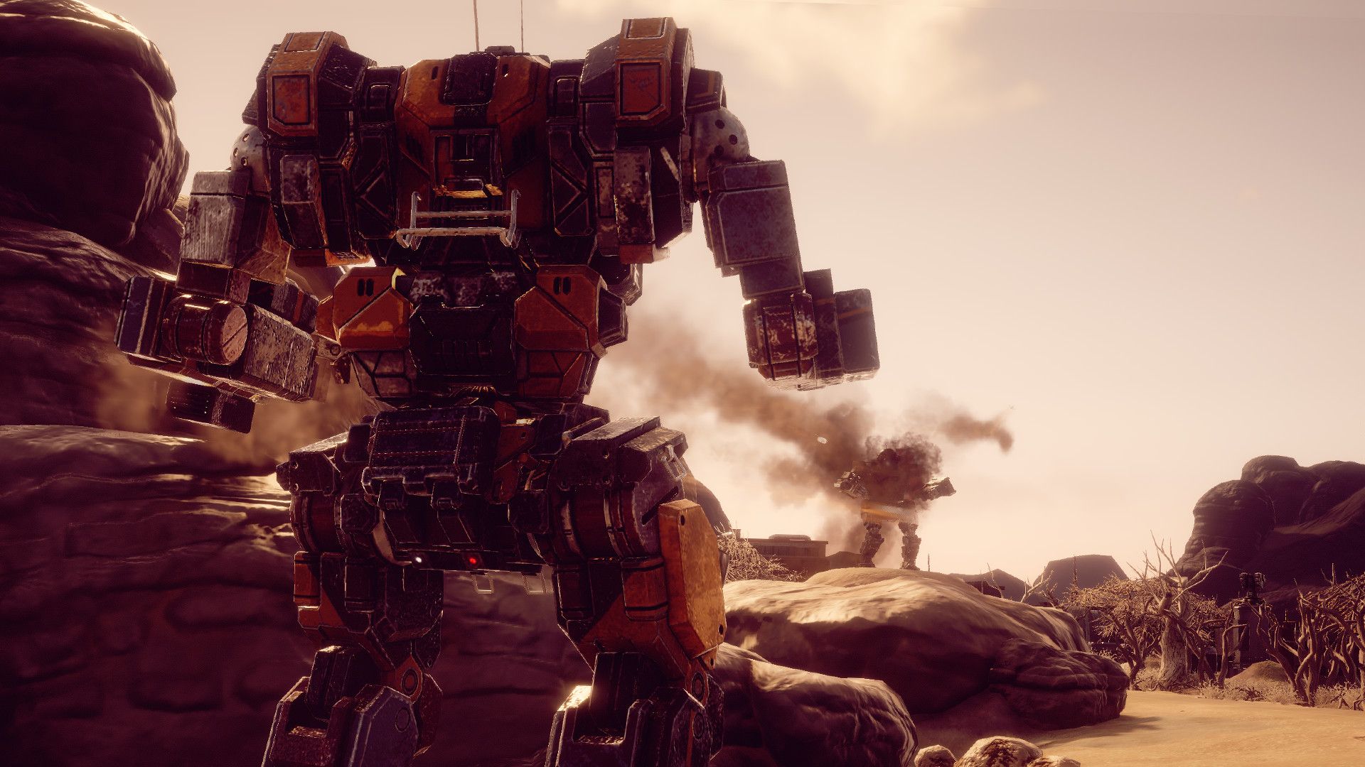 Capture d'écran à vapeur officielle de BattleTech montrant deux mechs face.