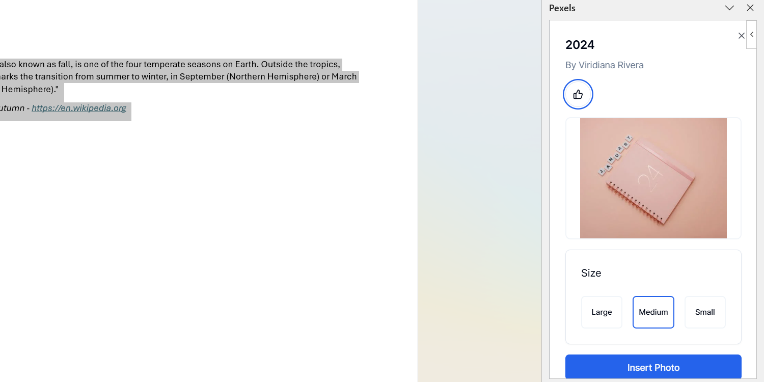 Complément Pexels pour Microsoft Word