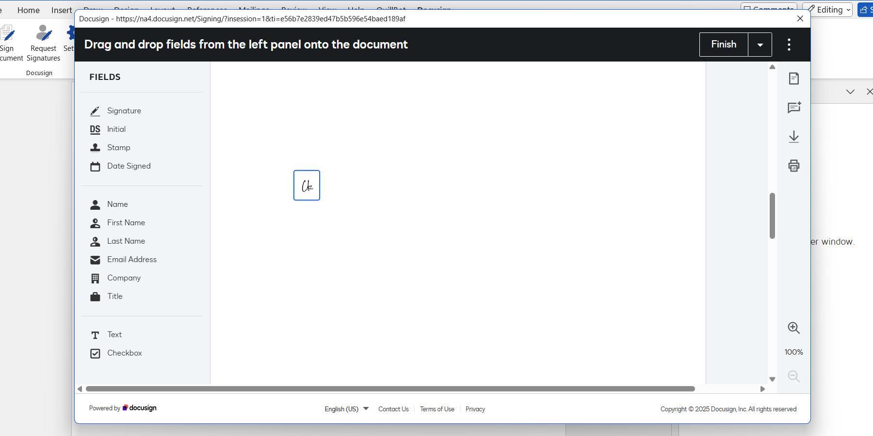 Complément DocuSign pour Microsoft Word