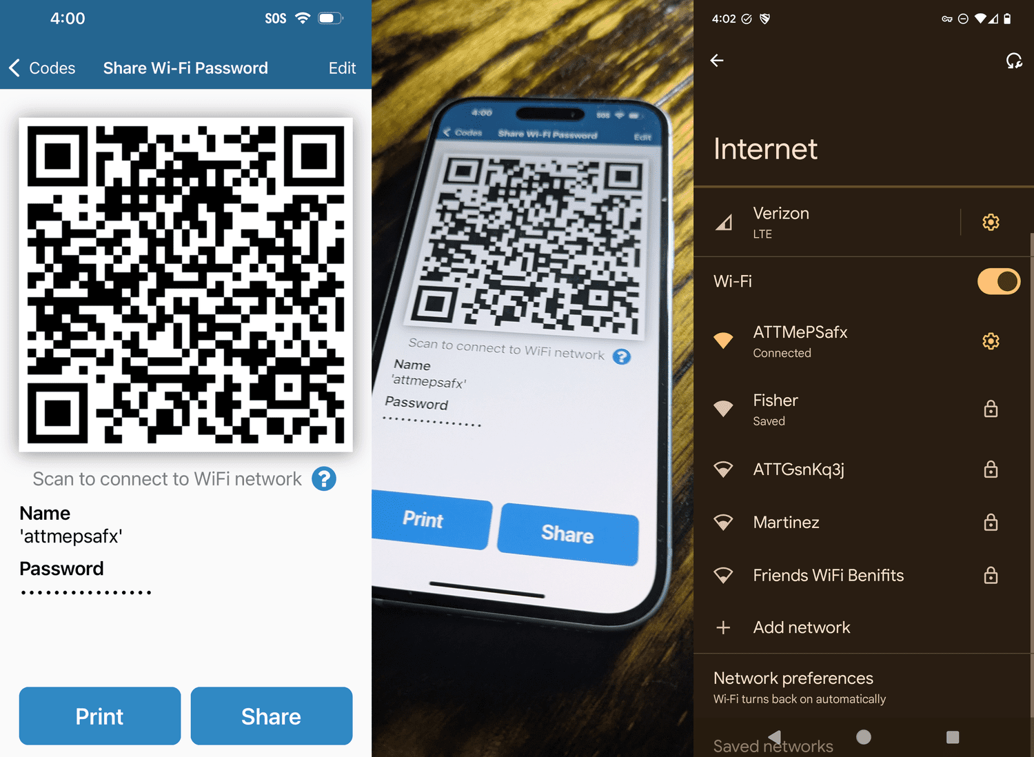 Partage d'un mot de passe Wi-Fi de l'iPhone à Android via un code QR
