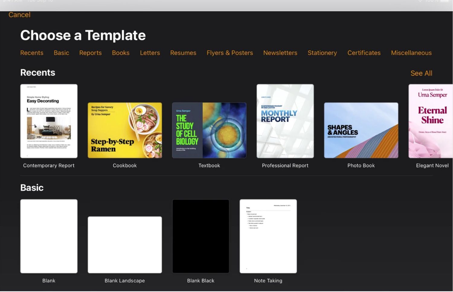 Pages Apple iwork sur iPad