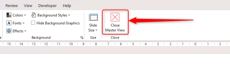 Le bouton Fermer Master View dans Microsoft PowerPoint.