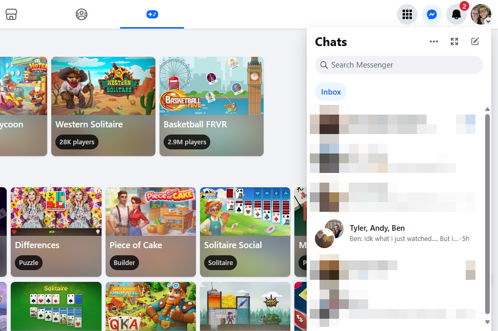 La barre latérale 'Chats' sur le site Web de Facebook