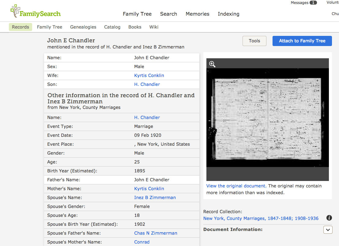 Capture d'écran FamilySearch