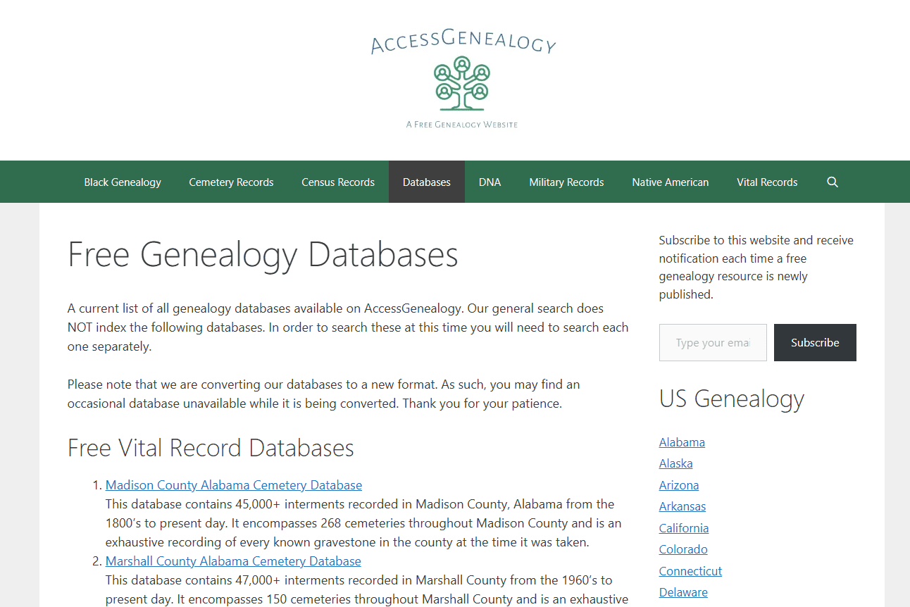 Bases de données gratuites de généalogie chez AccessGenGenoGy