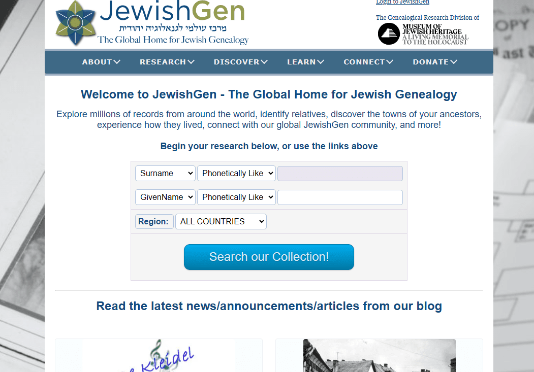 Le site Web de la généalogie Jewishgen