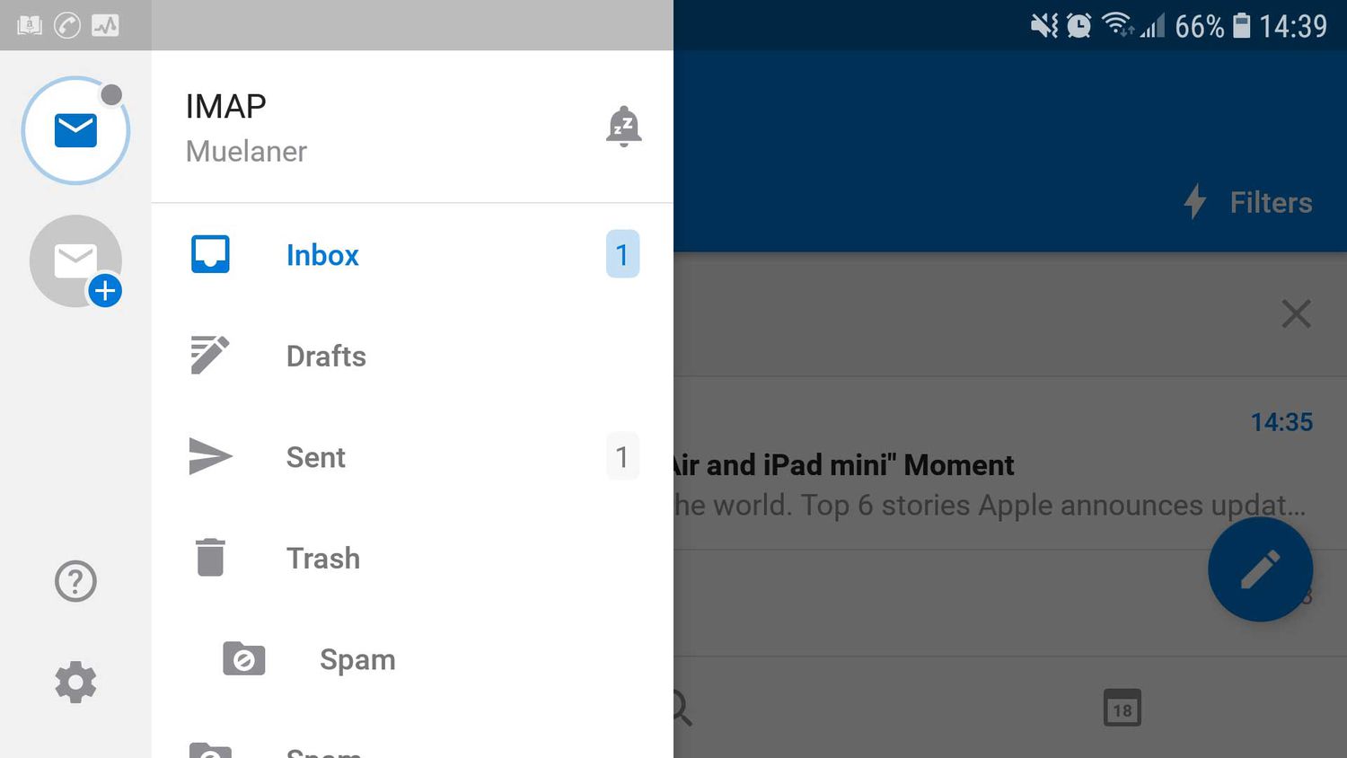 Outlook pour la capture d'écran Android