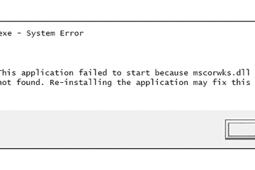 Capture d'écran d'un message d'erreur DLL MSCORWKS dans Windows