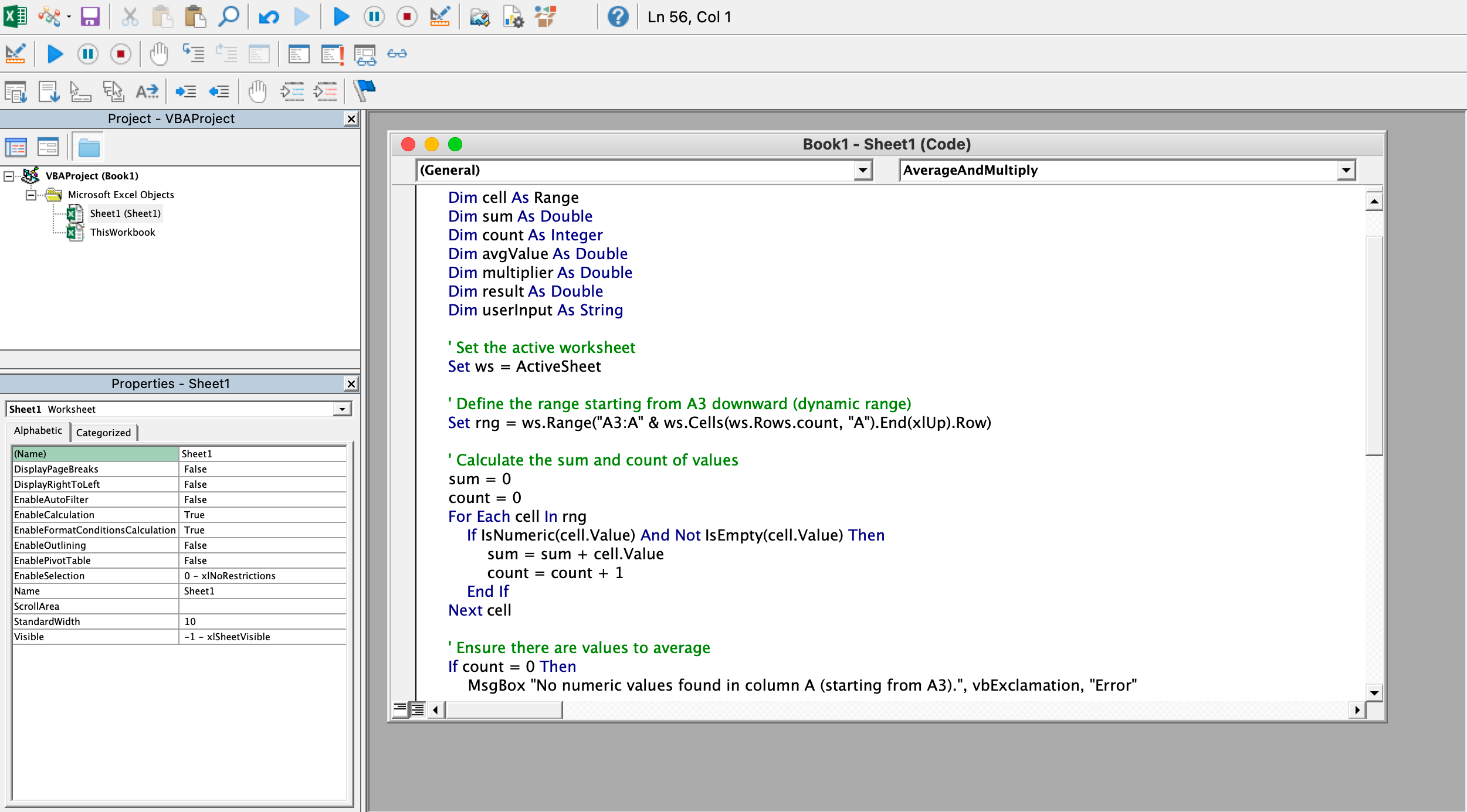 L'éditeur Visual Basic dans Microft Excel.