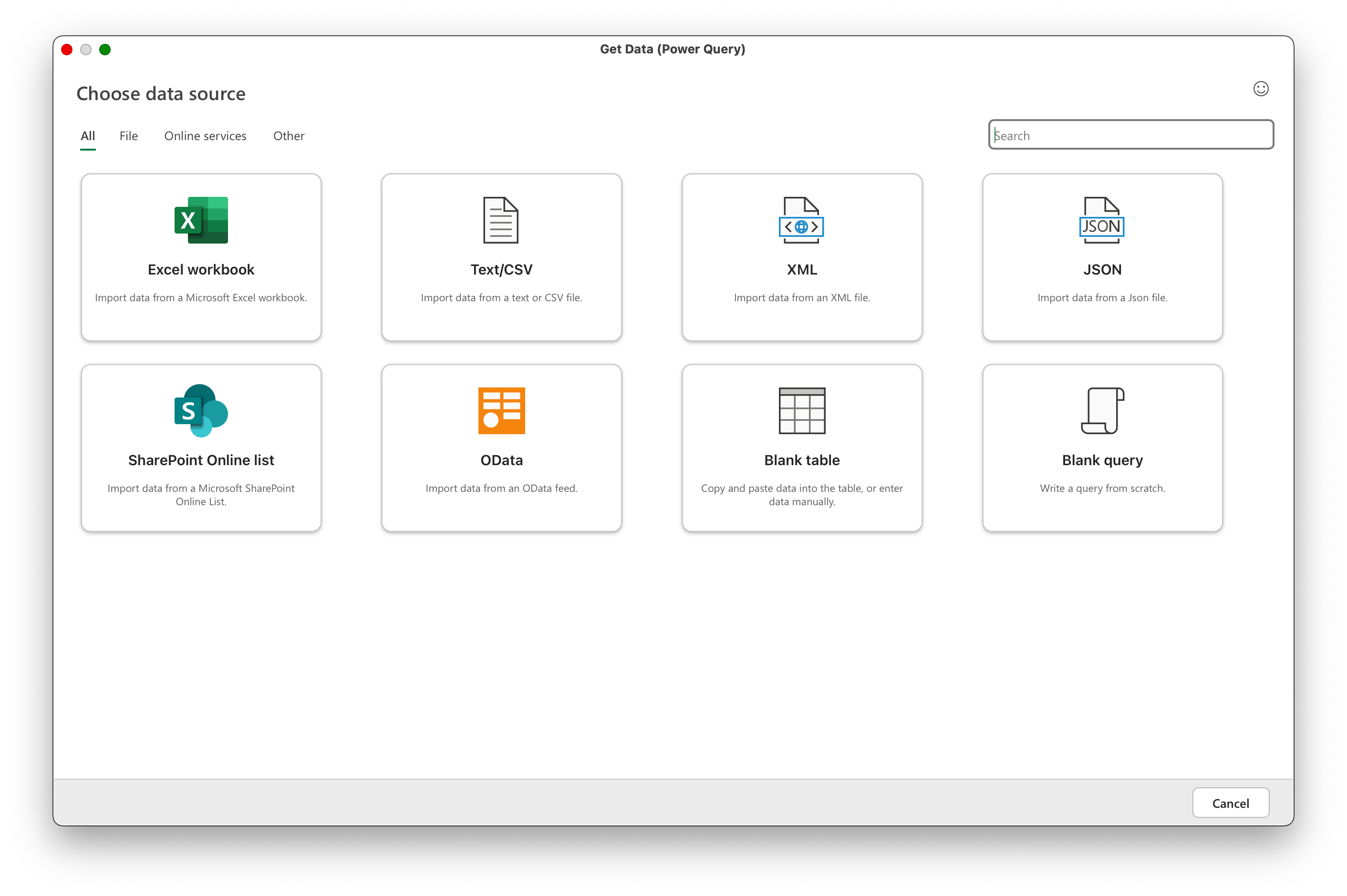 Une liste des sources de données de requête d'alimentation dans Microsoft Excel.