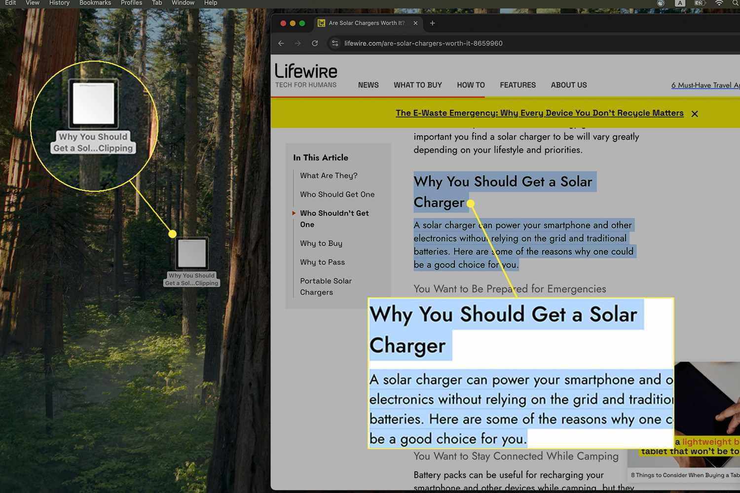 Faire glisser et déposer du texte d'une page Web vers le bureau Mac
