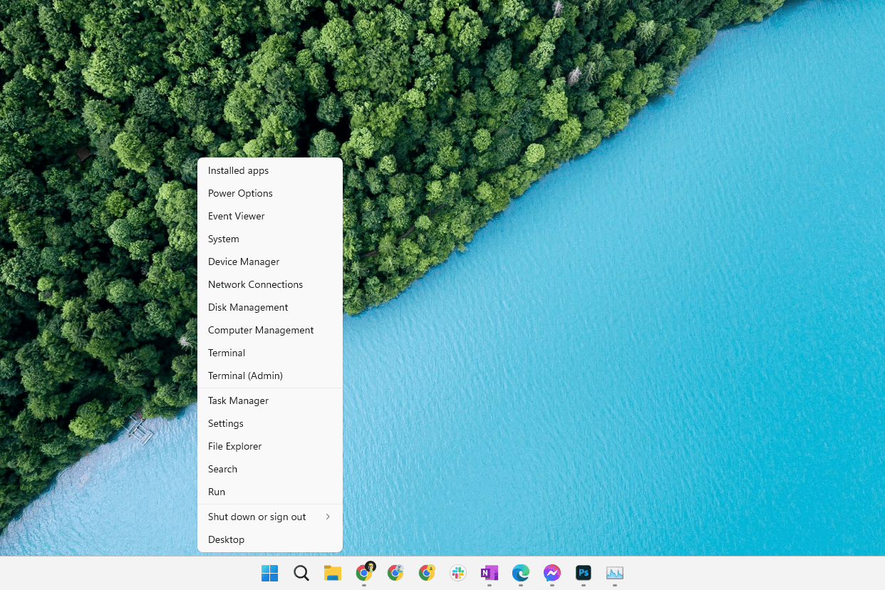 Menu utilisateur de puissance dans Windows 11