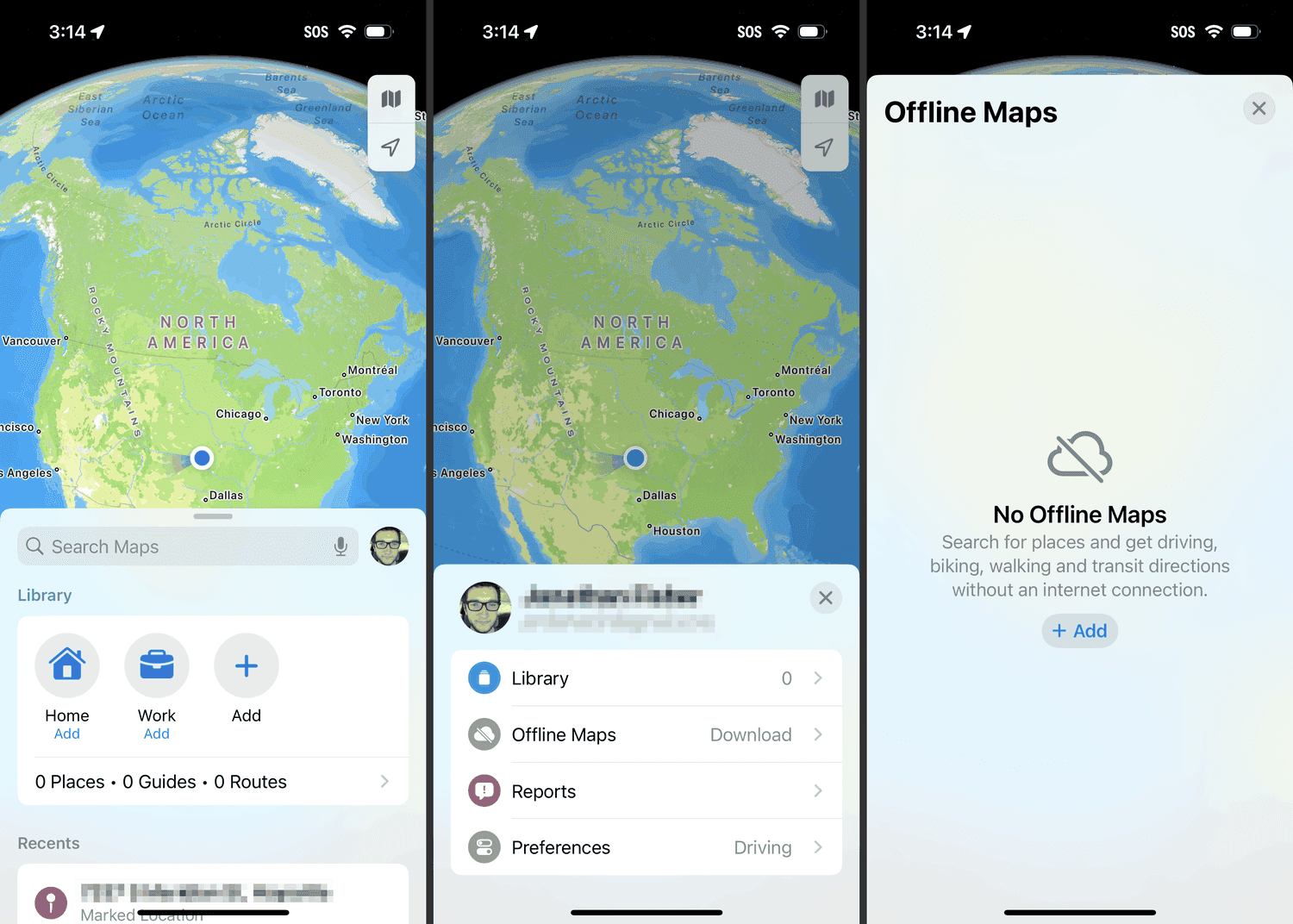 Écran Apple Maps 'Offline Maps' sur iPhone