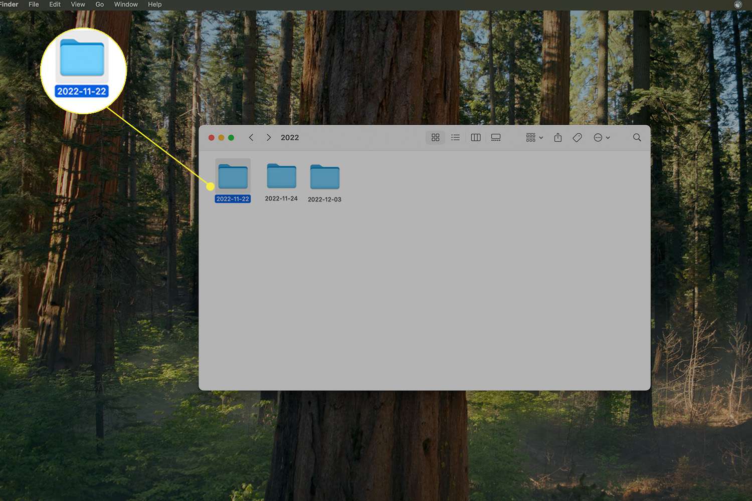 Sélection d'un dossier dans Finder sur un Mac