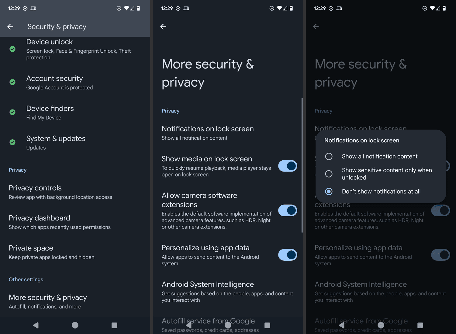 Paramètres de notification de l'écran de verrouillage Android