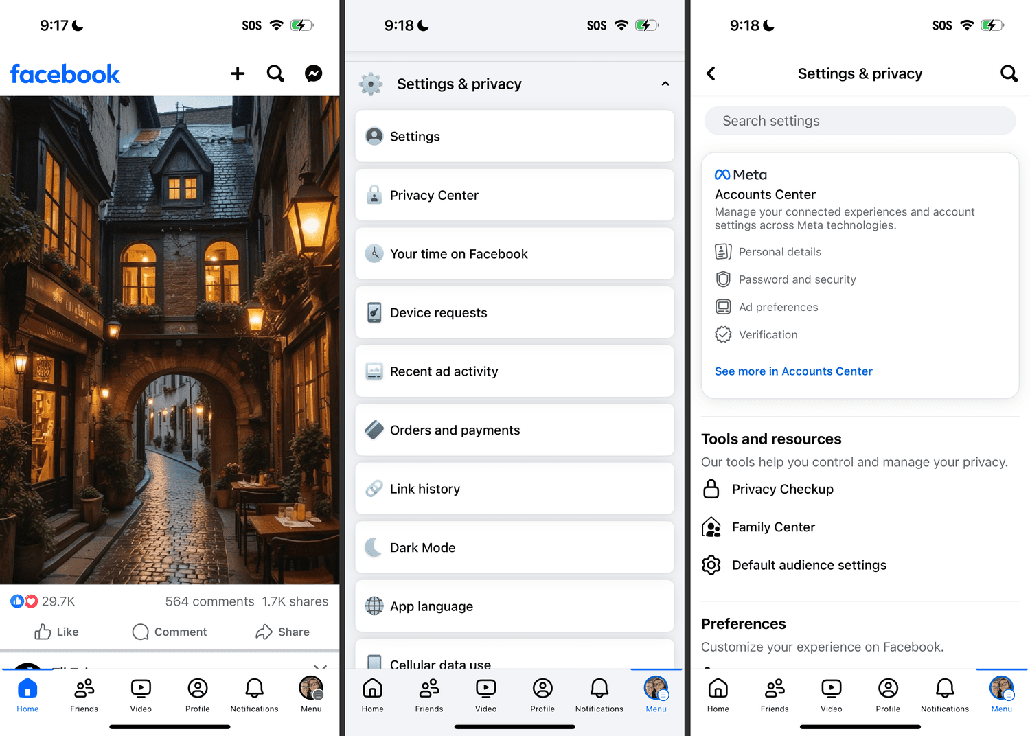 Paramètres et options de confidentialité dans l'application Facebook pour iPhone