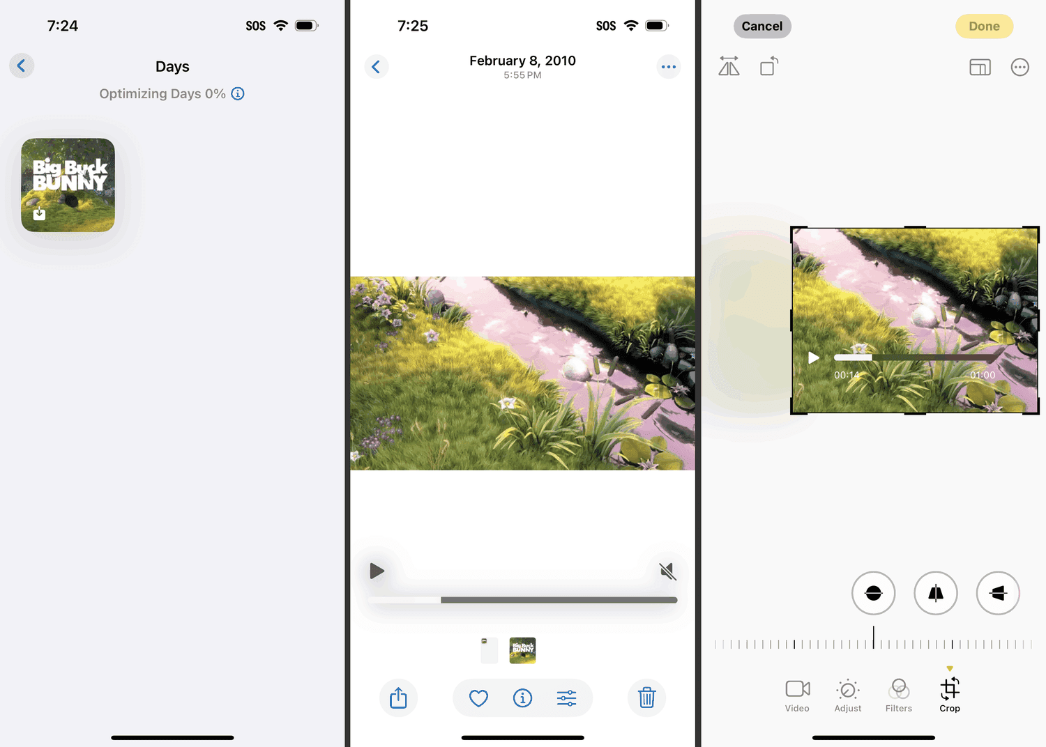 Option de recadrage pour une vidéo dans l'application de photos iPhone