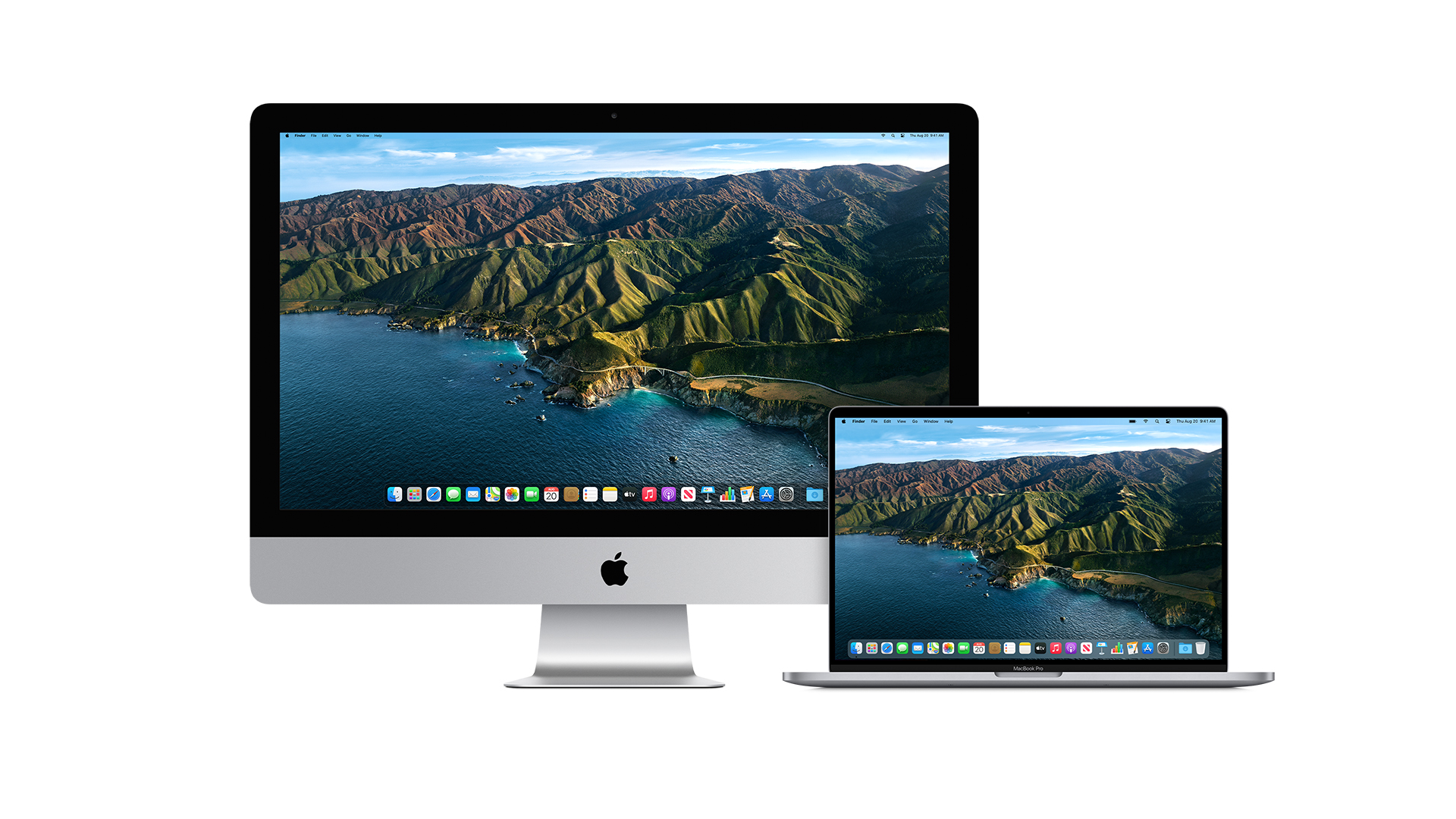 MacOS Big Sur fonctionnant sur un iMac et MacBook.