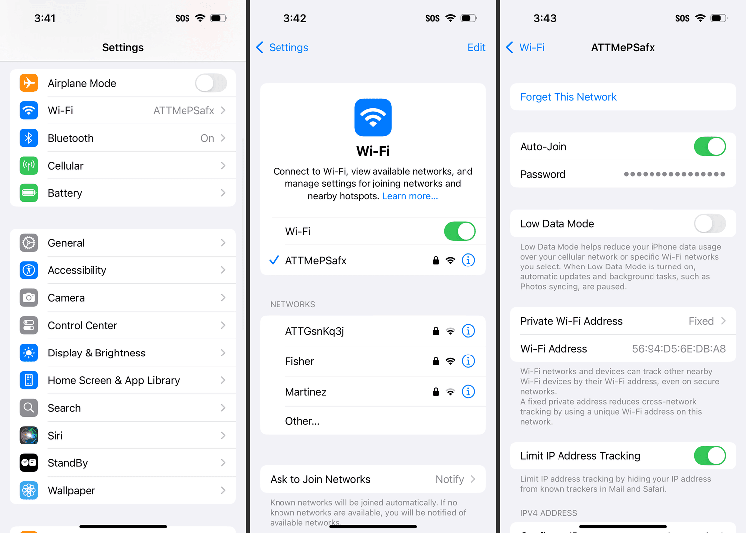 Paramètres Wi-Fi sur un iPhone