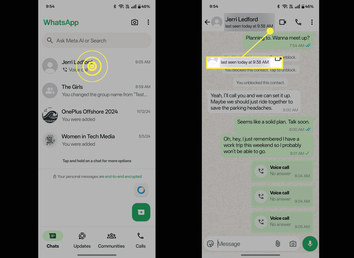 Trouvez l'état d'un contact sur WhatsApp.